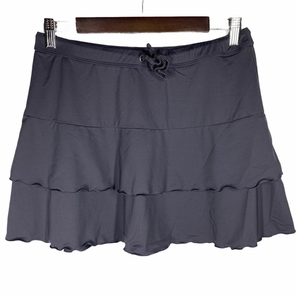Athleta Dresses & Skirts - Athleta Flirt Charcoal Grey Ruffle Swim Skirt M